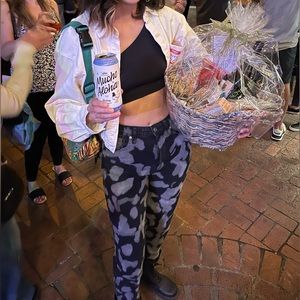 WILD FABLE black denim tie-dyed/bleached distressed super highrise straight jean